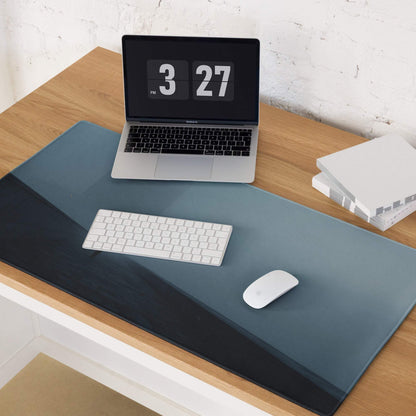 Ombre blue gradient desk mat with matte finish and stitched edges