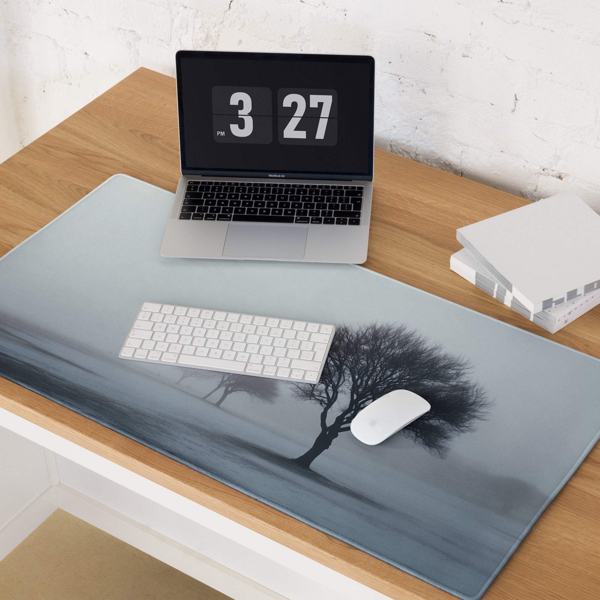 Gray tree silhouette on misty gradient gaming mouse pad