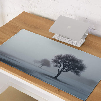 Calm misty forest minimalist trees gray large gaming mouse pad