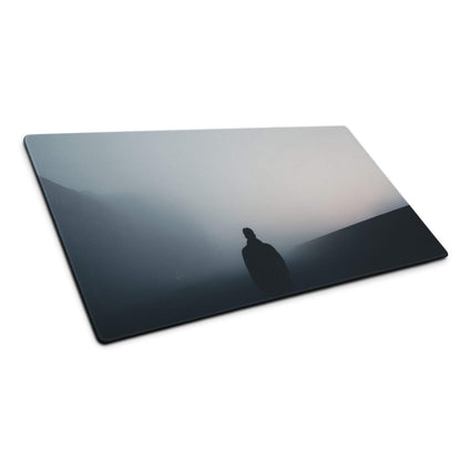 Sleek glass cutting board with moody misty mountain photo mouse pad design