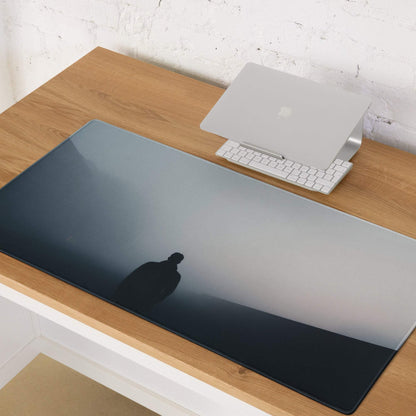 Moody blue gray gaming mouse pad with misty mountain silhouette