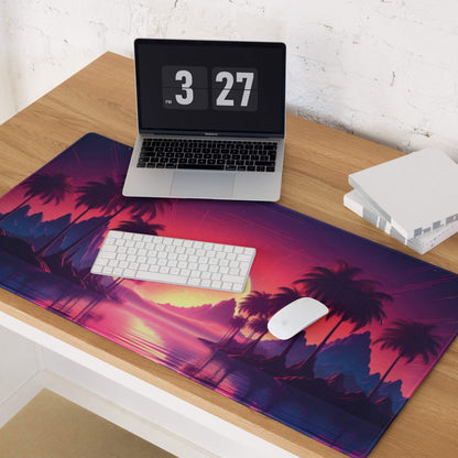 Vibrant Neon Sunset Palm Tree Gaming Mouse Pad with Pink Purple Orange Gradient