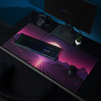 Vibrant purple pink Neon Sunset Mountains gaming mouse pad large non-slip base