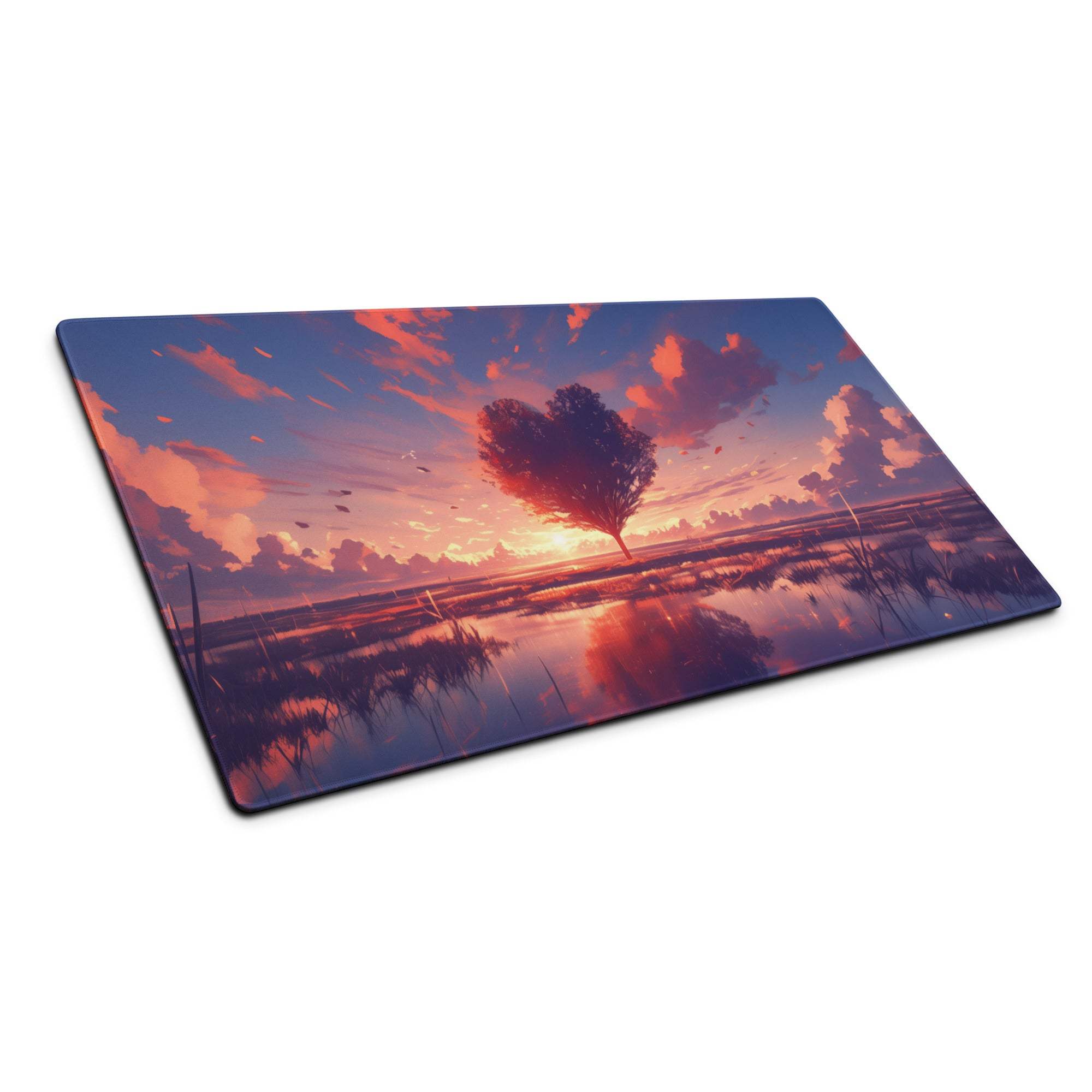 Vibrant anime heart-shaped tree sunset mouse pad for Dota CSGO gaming