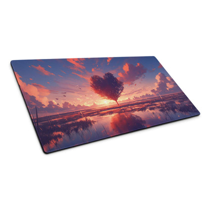 Vibrant anime heart-shaped tree sunset mouse pad for Dota CSGO gaming