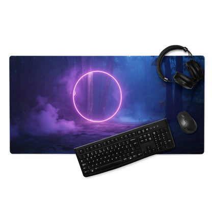 Mystic Neon Forest Glow ultra large gaming mouse pad with purple neon ring