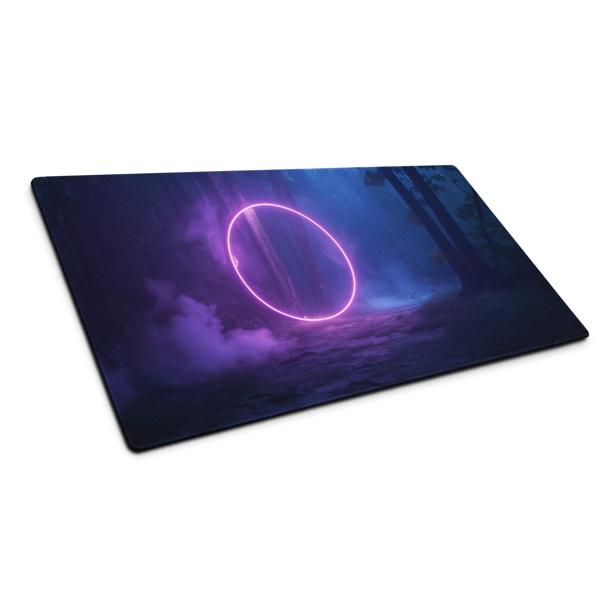 Mystic Neon Forest Glow ultra large gaming mouse pad with pink neon circle