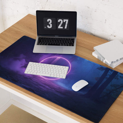 Mystic Neon Forest Glow purple blue cosmic mousepad with neon ring