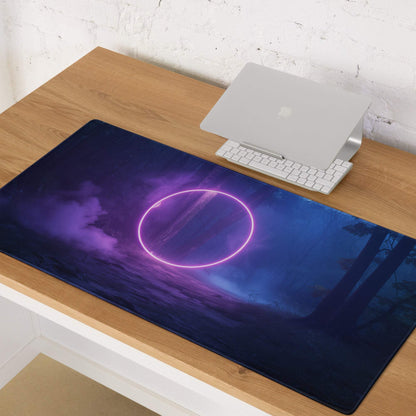 Mystic Neon Forest Glow ultra large gaming mousepad with nebula design