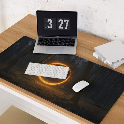 Large non-slip forest glow circle gaming mouse pad with golden ring