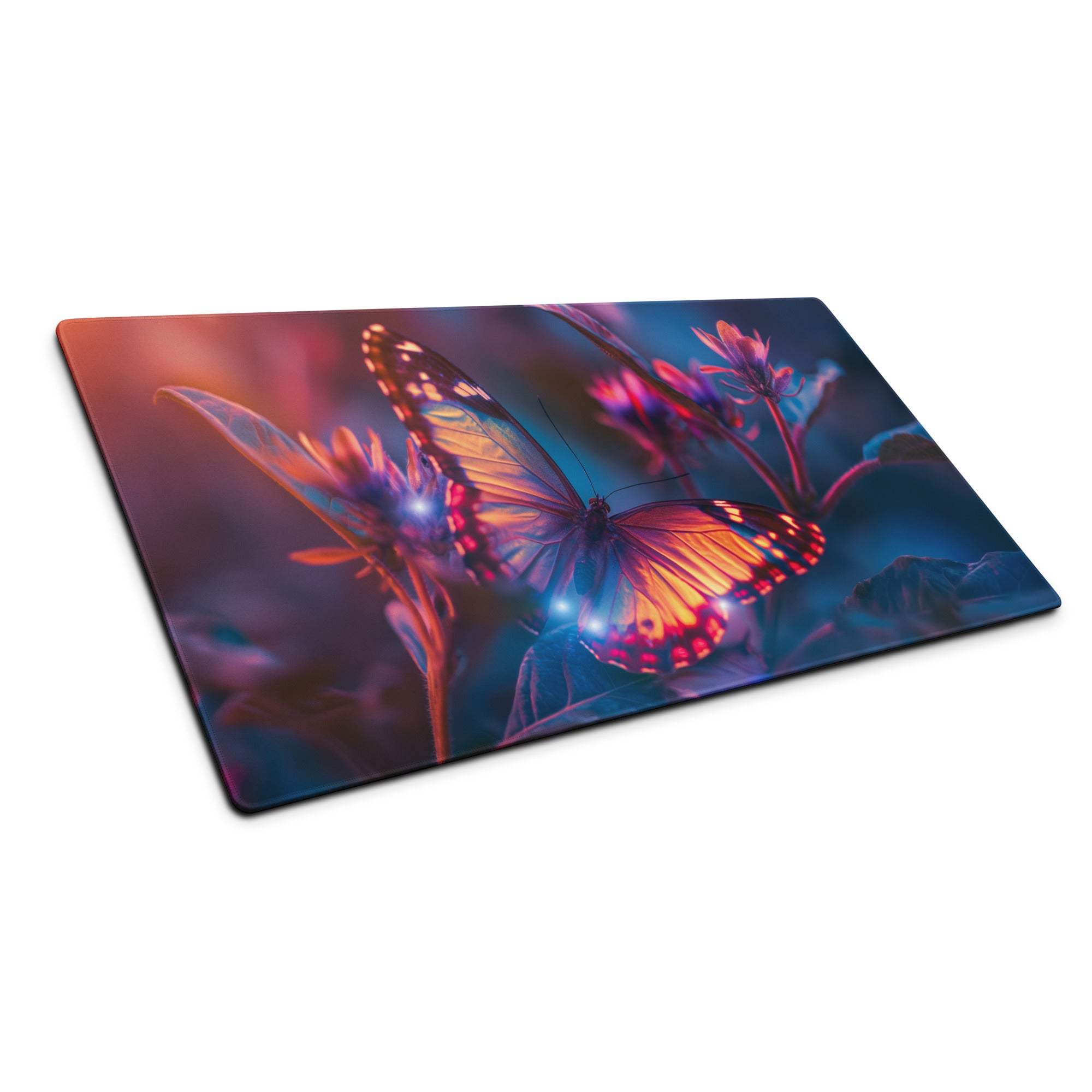 Vibrant orange purple butterfly on flowers mouse pad with non-slip backing