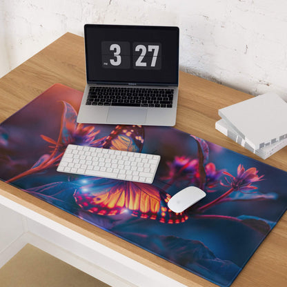 Vibrant butterfly garden gaming mouse pad with glow, large surface, non-slip backing