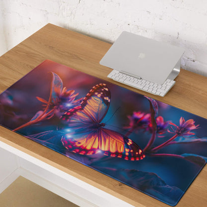 Vibrant butterfly garden gaming mouse pad with glow wings, large non-slip surface