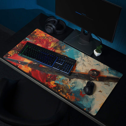 Vibrant airplane paint-splatter gaming mouse pad large non-slip base