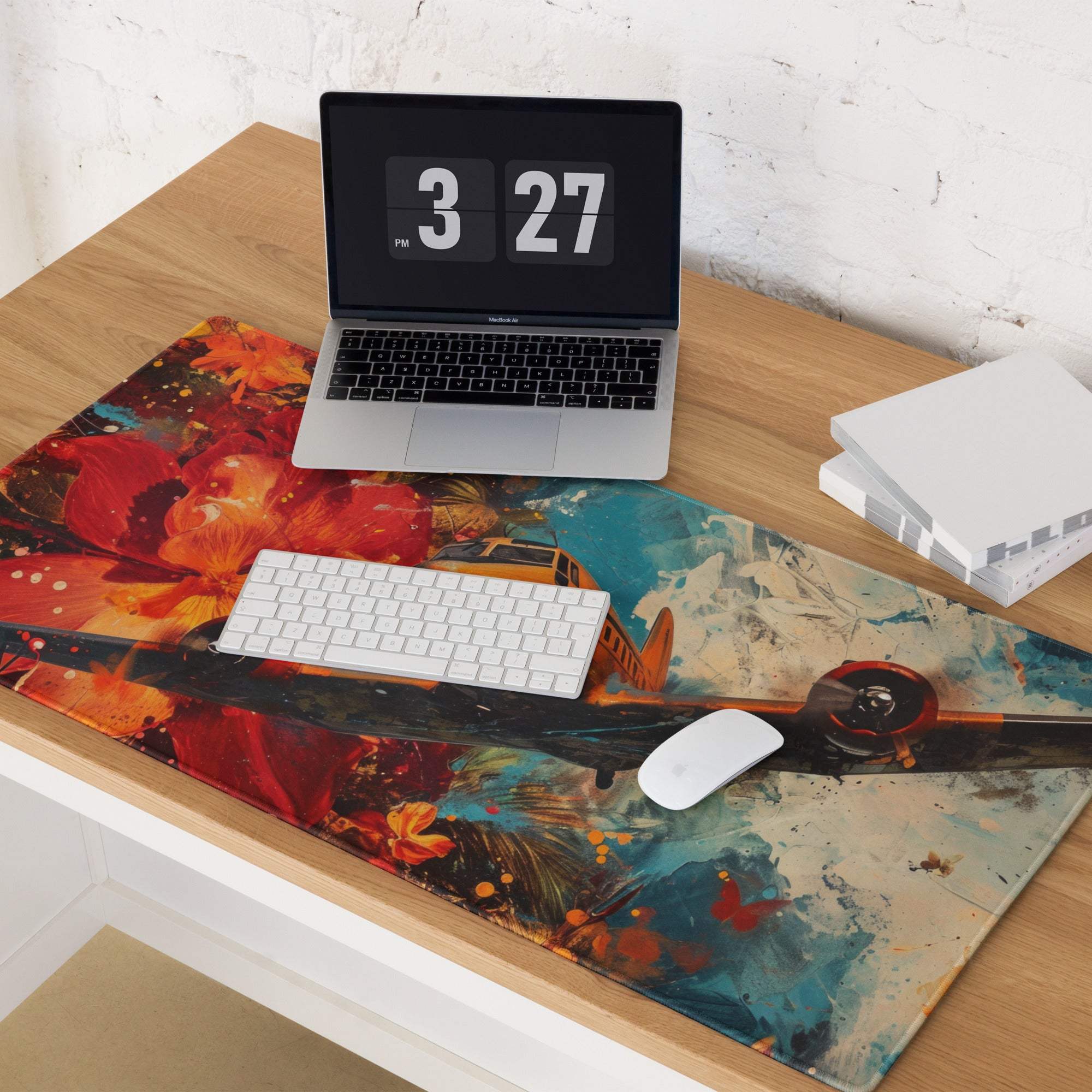 Vibrant airplane artwork gaming mouse pad large size with non-slip base