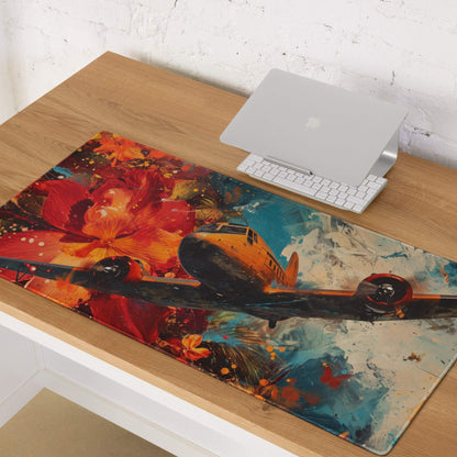 Vibrant airplane artwork gaming mouse pad large with non-slip base