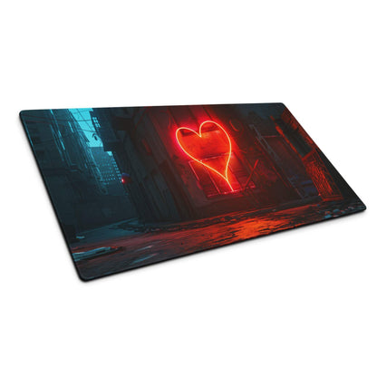 Cyberpunk neon heart in alley at night gaming mouse pad