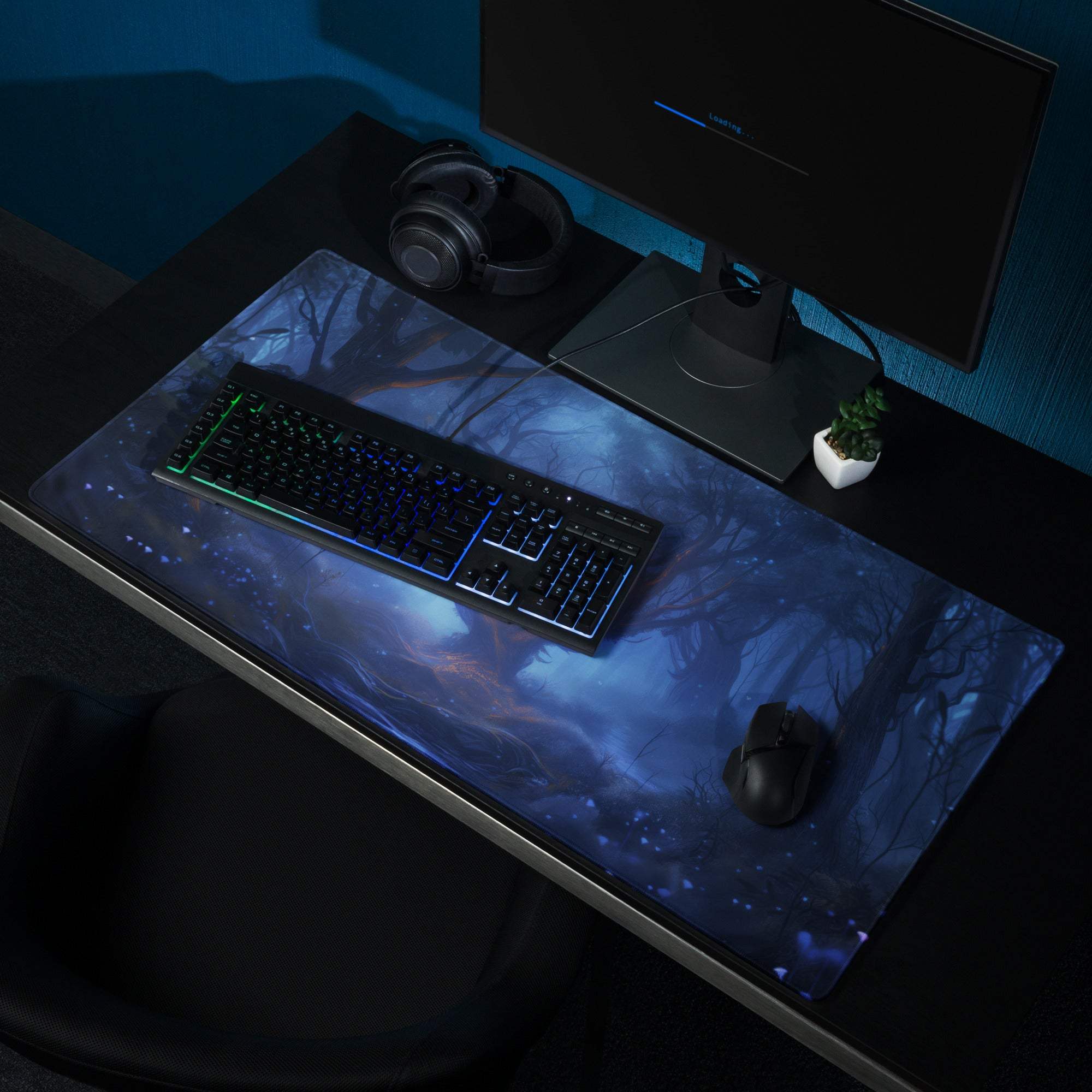 Epic Enchanting Fantasy Forest Heart Grove deep blue gaming mouse pad