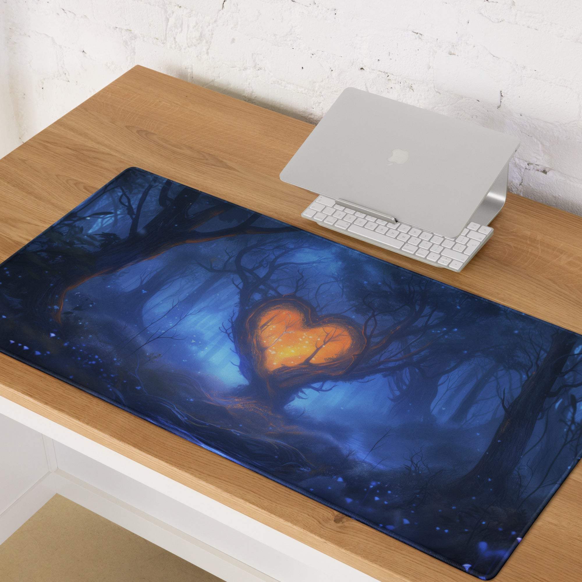Epic Enchanting Fantasy Forest Heart Grove gaming mouse pad on desk