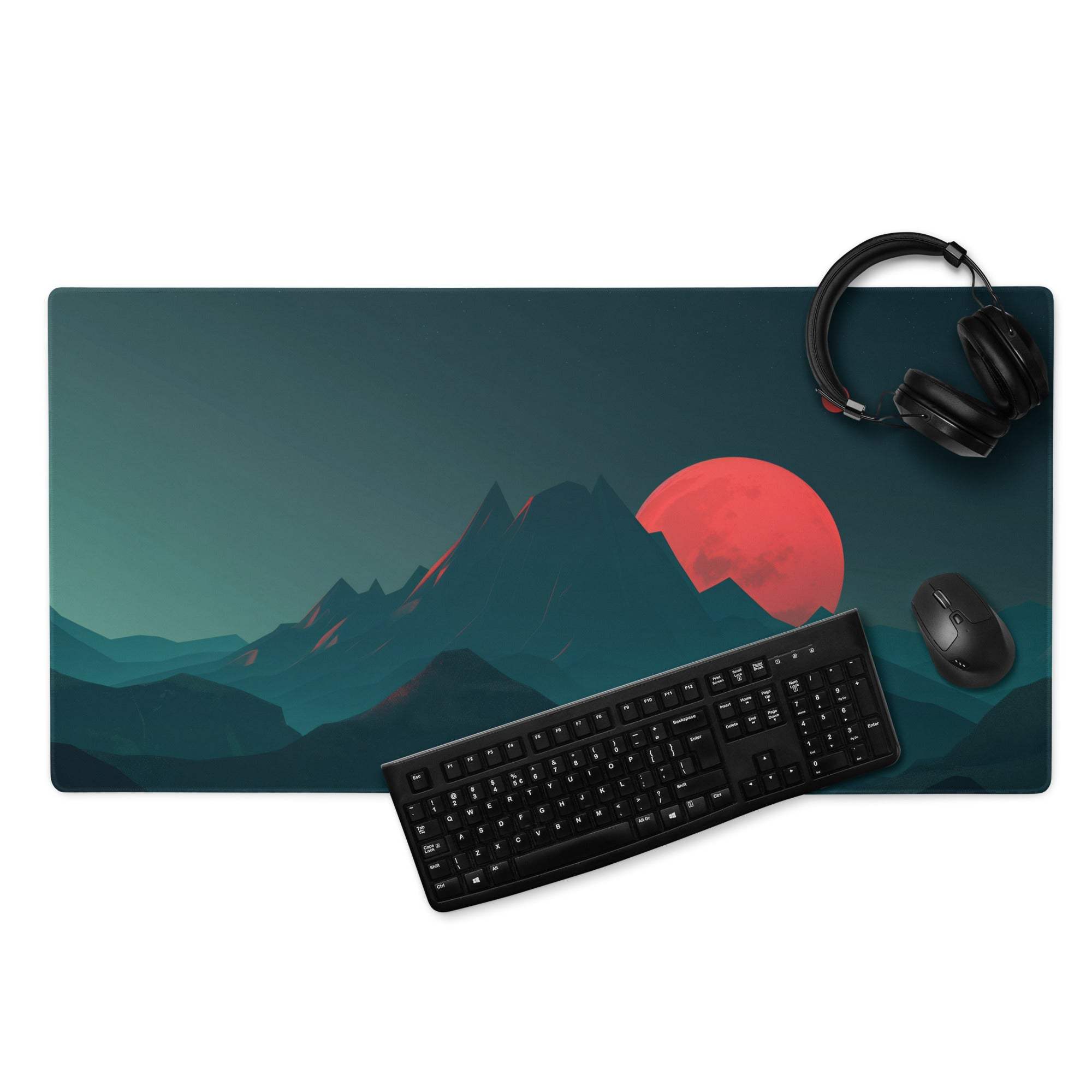 Epic Mountain Landscape Teal Moonlit Sunset Gaming Mouse Pad