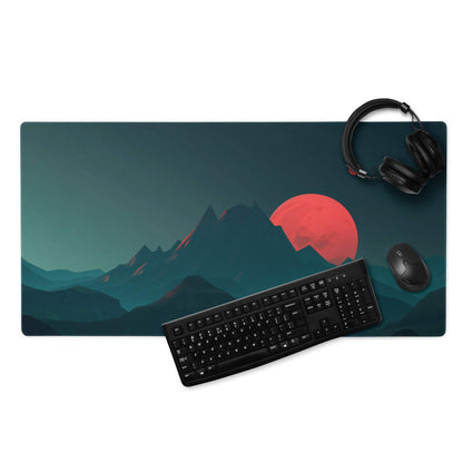 Epic Mountain Landscape Teal Moonlit Sunset Gaming Mouse Pad