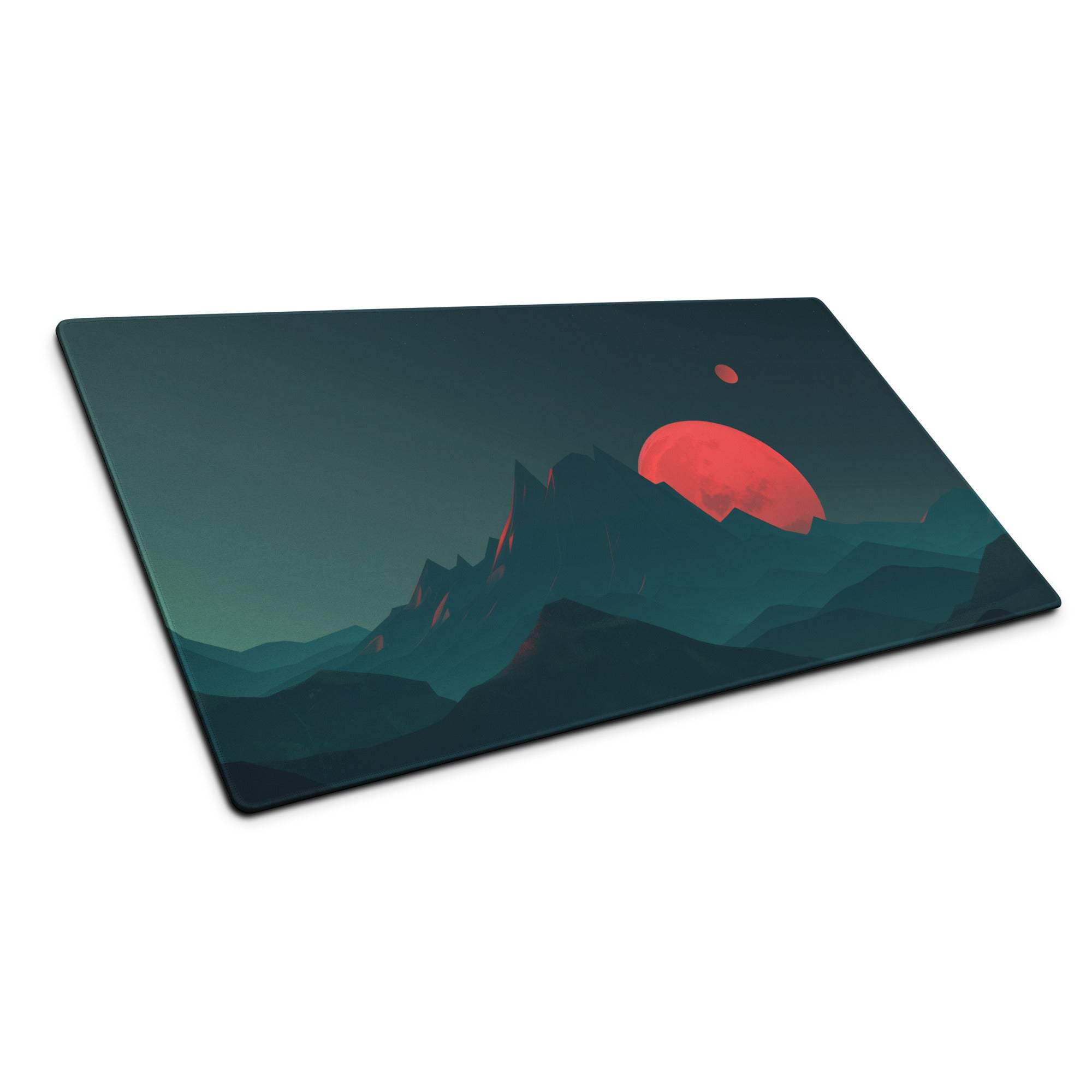 Epic Mountain Landscape Teal Moonlit Sunset Gaming Mouse Pad