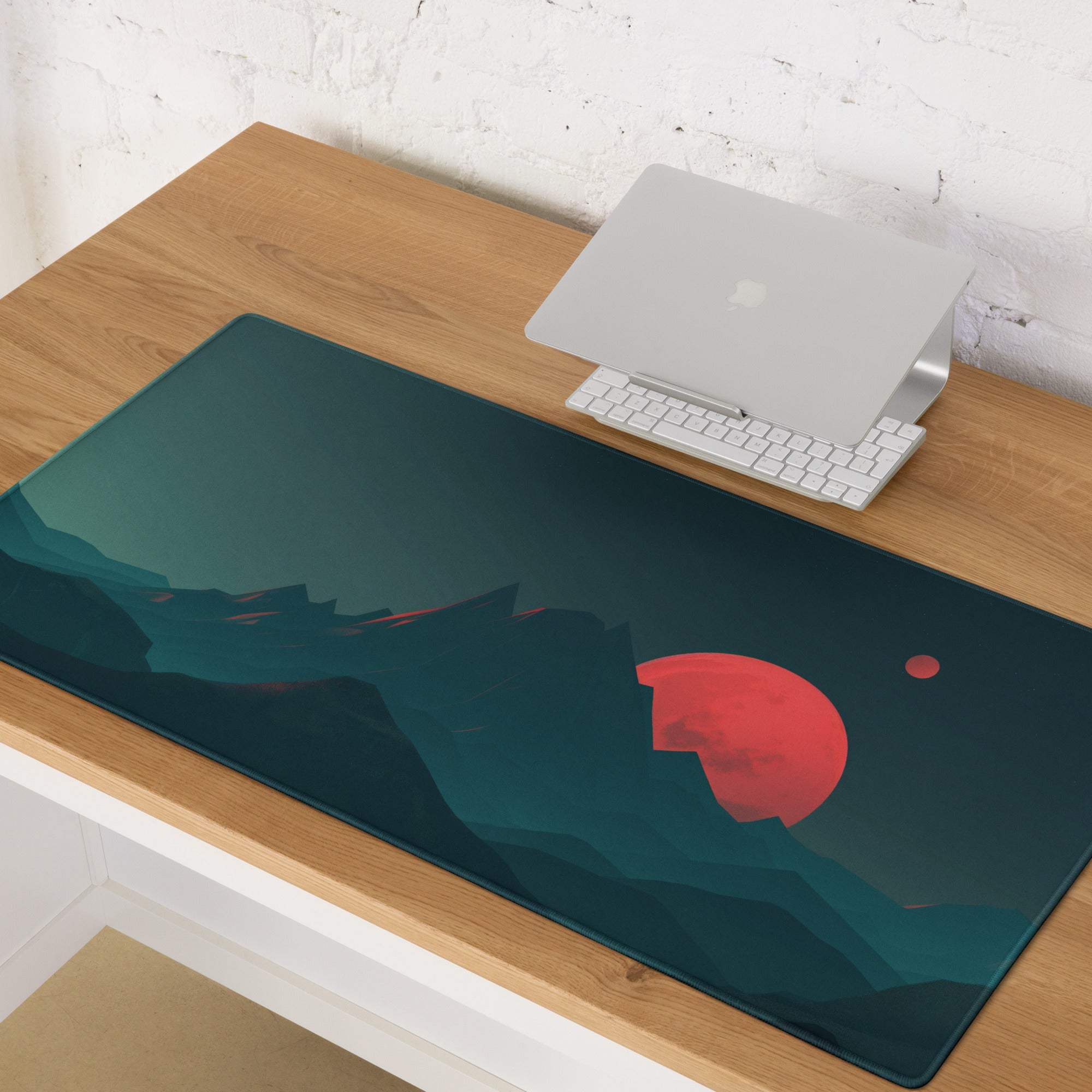 Epic Mountain Landscape Teal Moonlit Sunset gaming mouse pad
