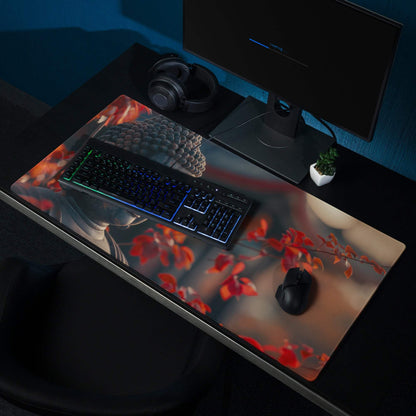 Premium large non-slip zen Buddha gaming mouse pad with red blossoms