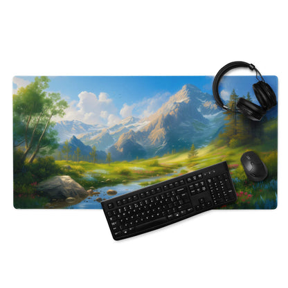 Serene Mountain Landscape gaming mouse pad with large size and non-slip backing