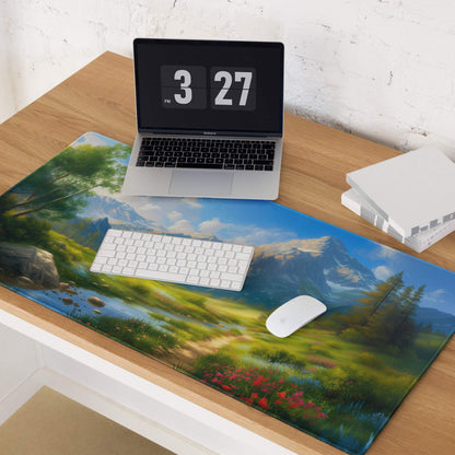 Serene mountain landscape gaming mouse pad with non-slip backing
