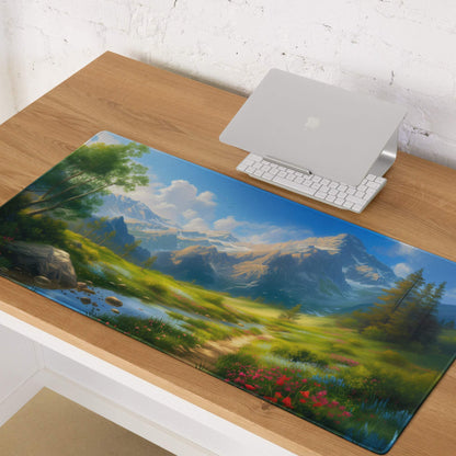 Serene Mountain Landscape gaming mouse pad with large size and non-slip backing