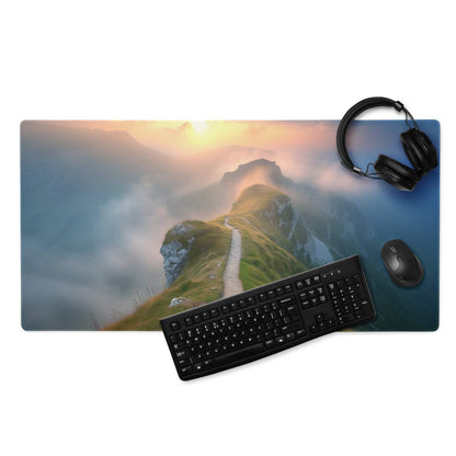 Vibrant sunrise mountain ridge gaming mouse pad with non-slip backing