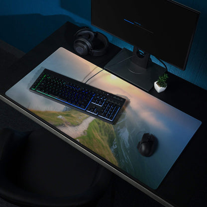 Vibrant sunrise mountain ridge gaming mouse pad with large size and non-slip backing