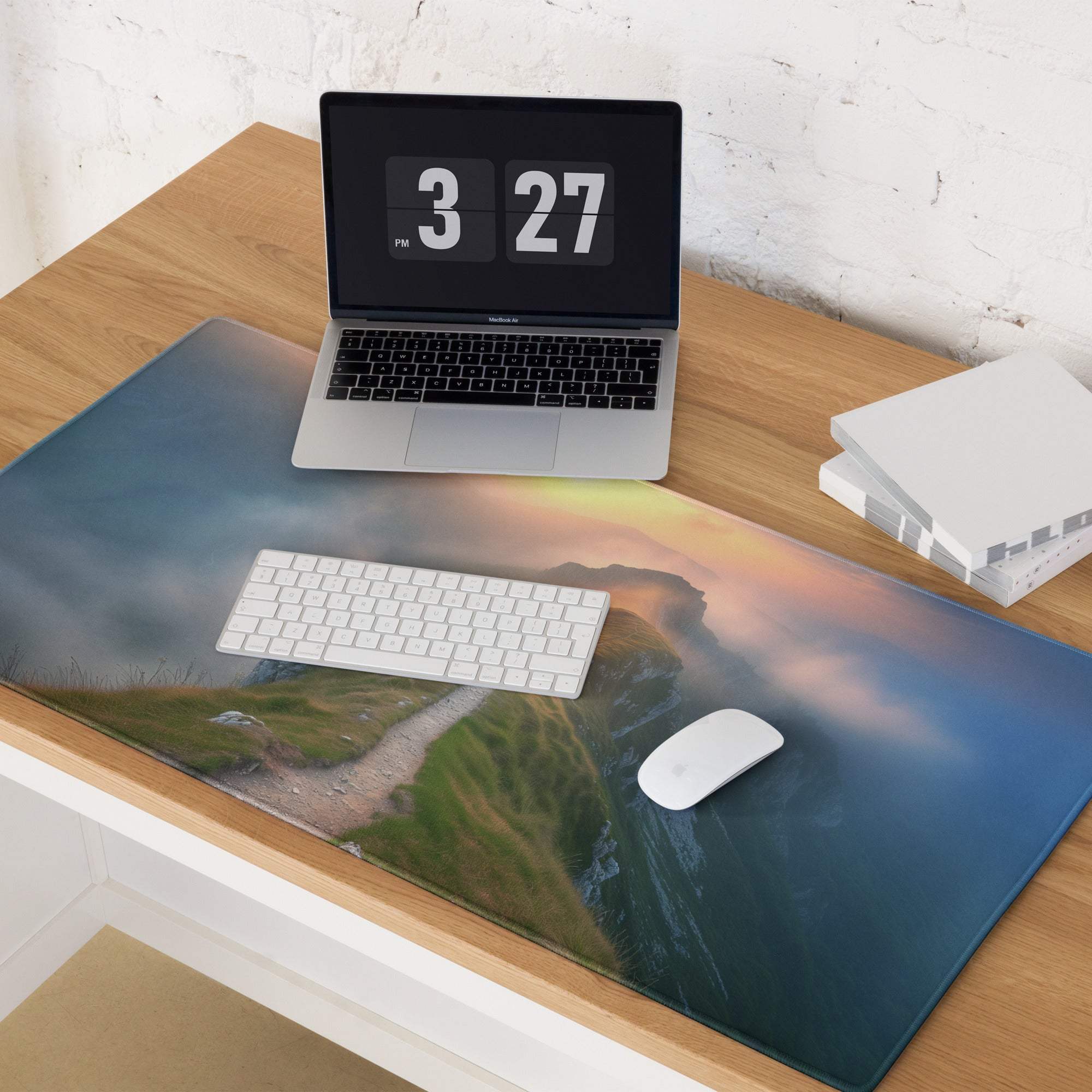 Vibrant sunrise mountain ridge gaming mouse pad with non-slip backing