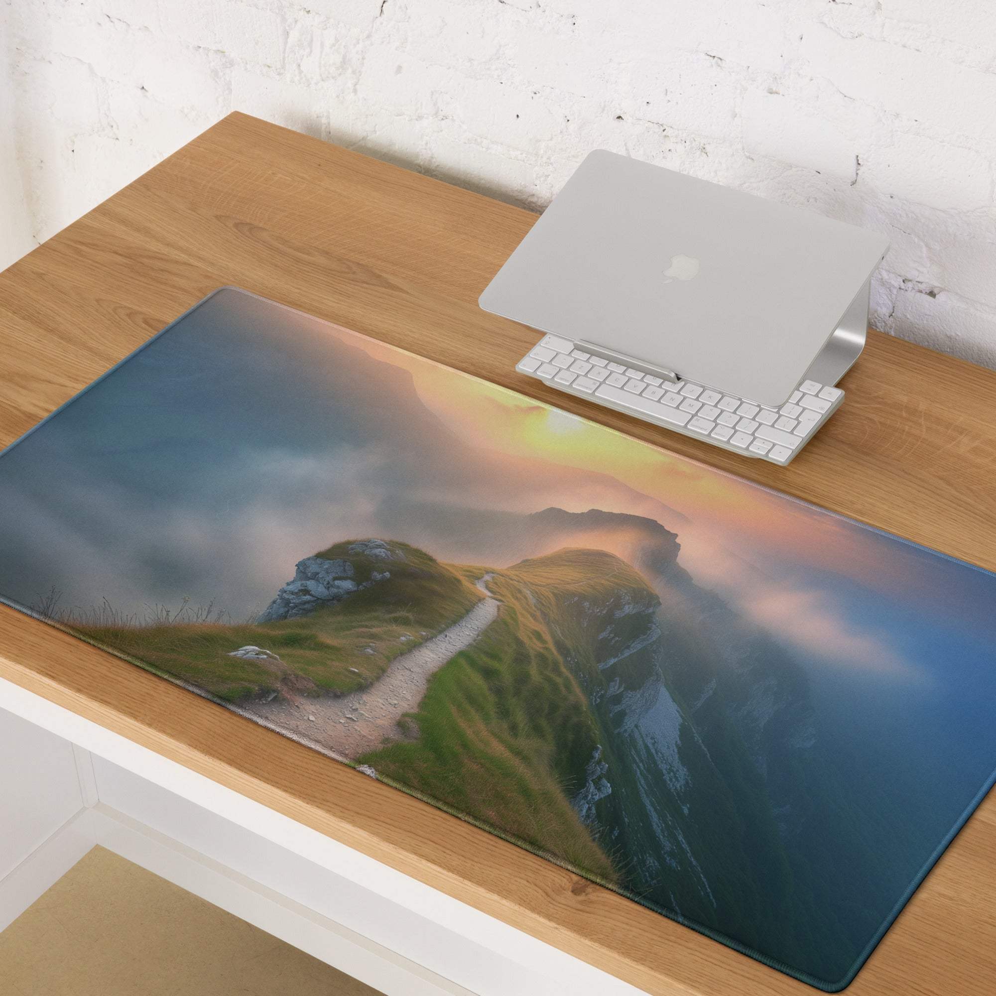Vibrant sunrise mountain ridge gaming mouse pad with large size and non-slip backing