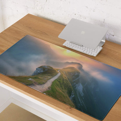 Vibrant sunrise mountain ridge gaming mouse pad with large size and non-slip backing