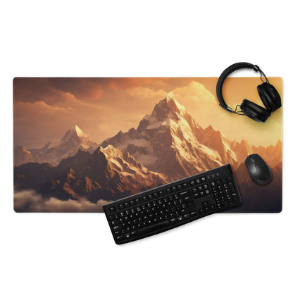 Epic Mountain Sunset large gaming mouse pad with snow-capped peaks
