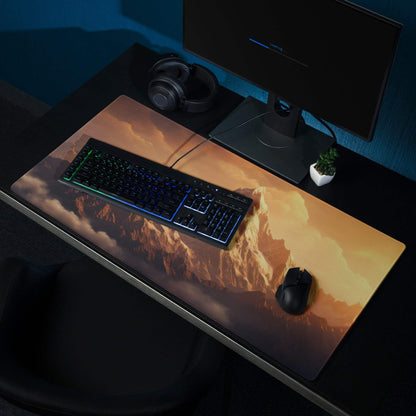 Epic Mountain Sunset large gaming mouse pad with rugged peaks in golden light