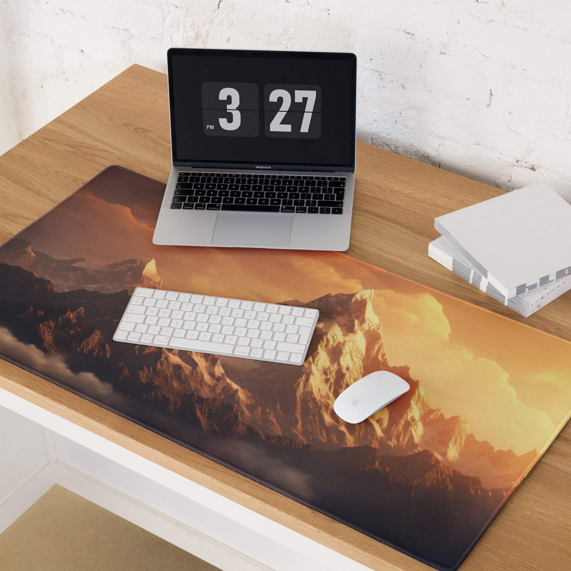 Epic Mountain Sunset large gaming mousepad with vivid sunset mountains