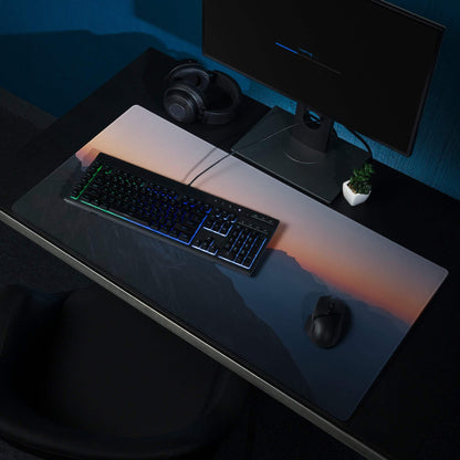 Minimalist mountain sunset warm orange large gaming mouse pad