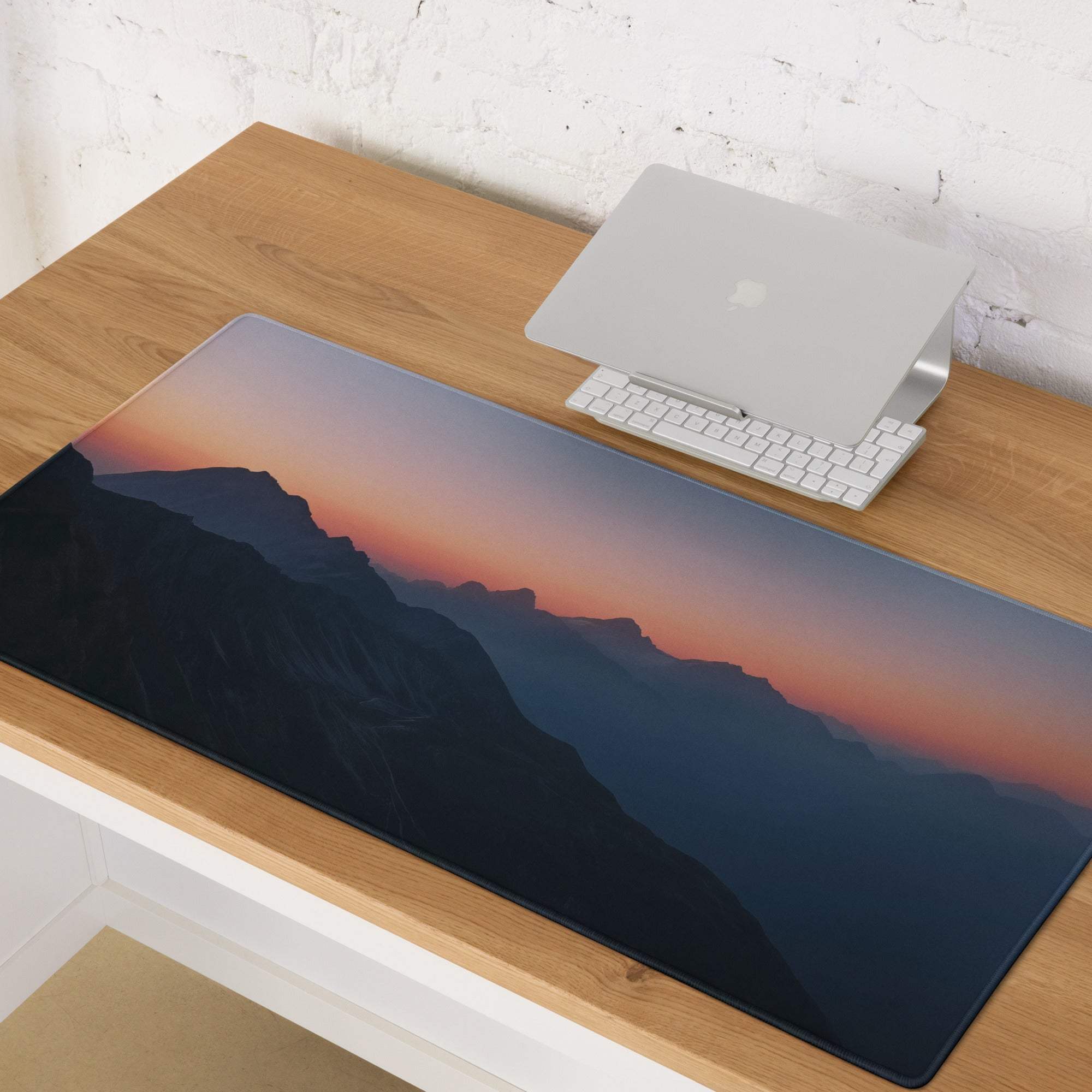 Minimalist mountain sunset warm orange large gaming mouse pad