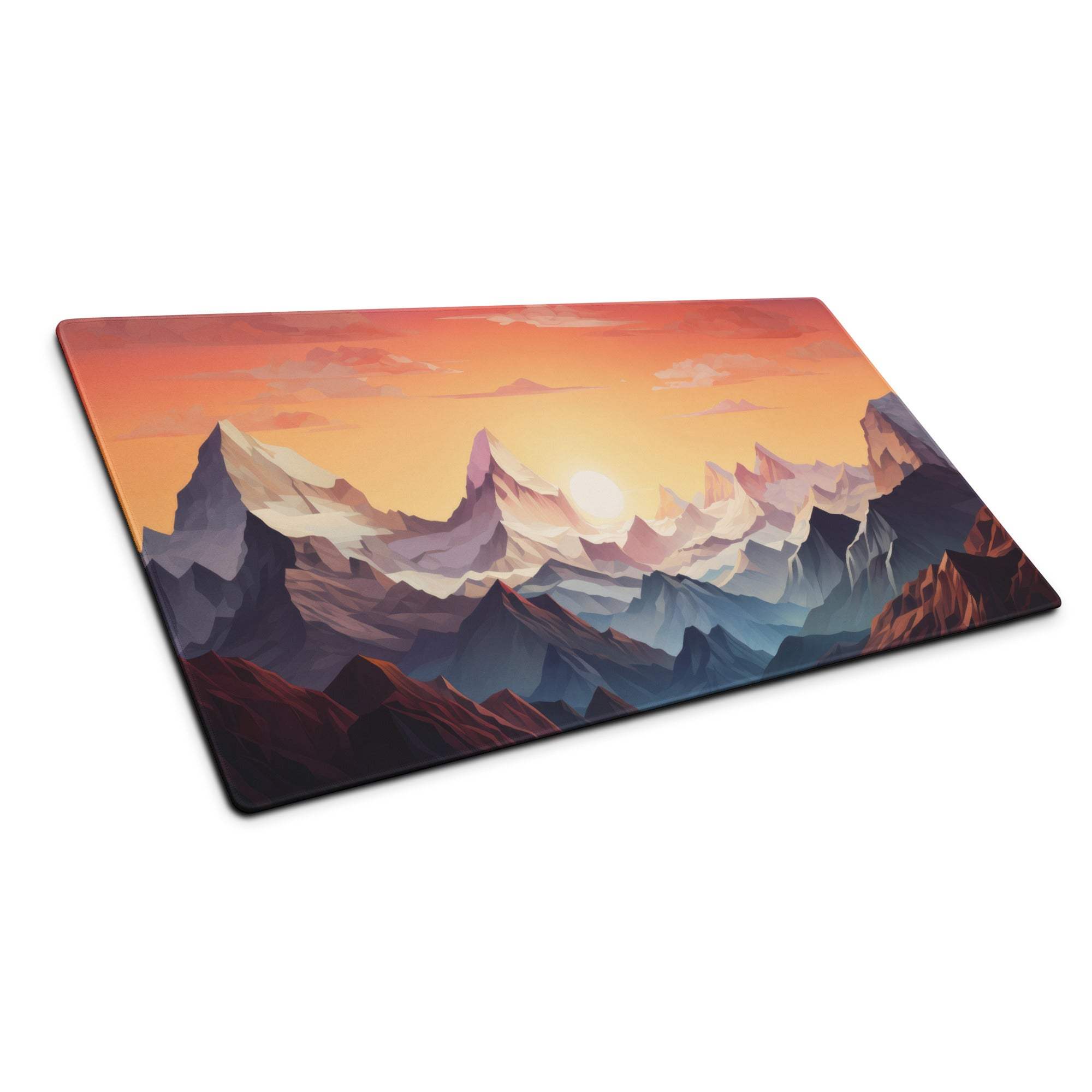 Vibrant mountain sunset gaming mouse pad with non-slip backing