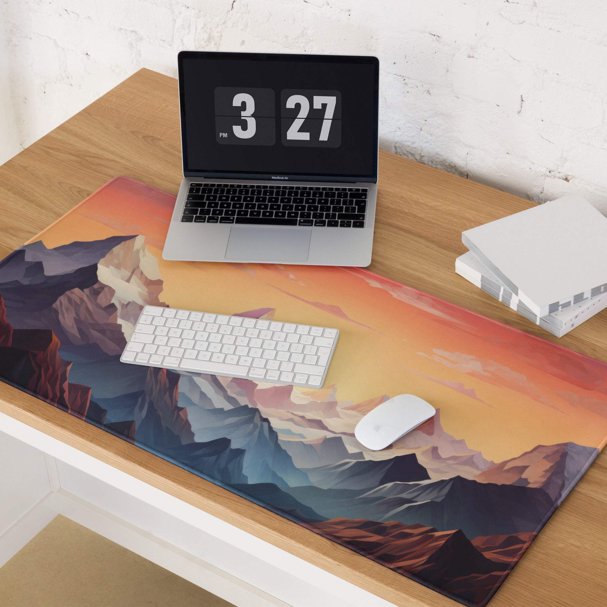 Vibrant mountain sunset landscape large gaming mouse pad with non-slip backing