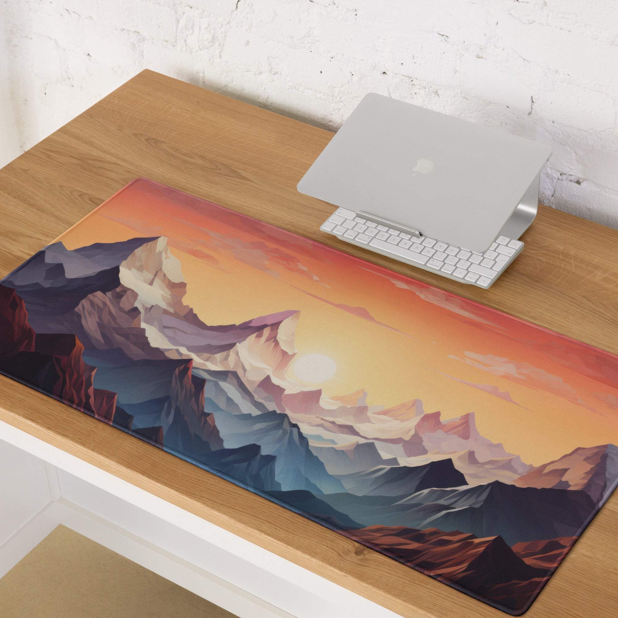 Vibrant mountain sunset gaming mouse pad with non-slip backing
