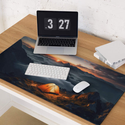 Epic Mountain Sunrise orange tent gaming mouse pad with non-slip backing