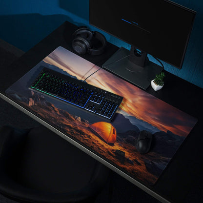 Epic large sunset mountain range orange tent gaming mouse pad