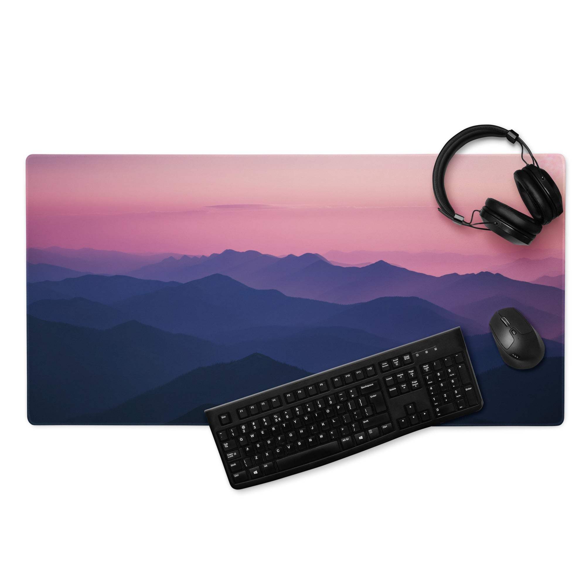 Twilight Mountain Range gaming mouse pad with gradient sunset mountains