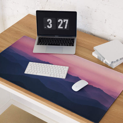 Twilight Mountain Range gaming mouse pad with blue-to-pink gradient mountains