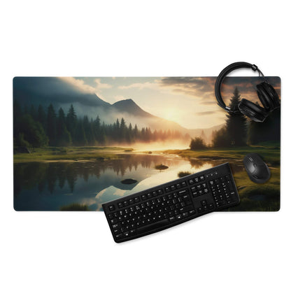 Scenic sunrise mountain landscape large gaming mouse pad with non-slip base