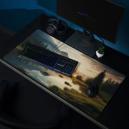 Scenic Landscape Sunrise Warmth large gaming mouse pad with mountains and serene sky